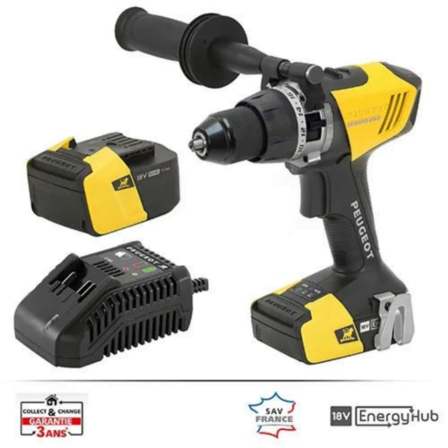 Perceuse à percussion sans fil Peugeot ENERGYDRILL 18V + 2 batteries 2 et 5 Ah
